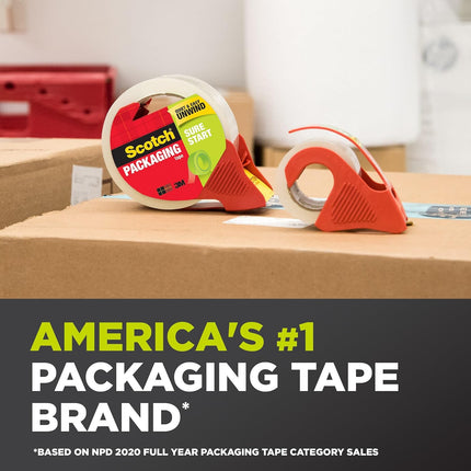 Amazon.com : Scotch Sure Start Packing Tape, Clear, Quiet Unwind and Easy Start, 1.88 in. x 22.2 yd., 6 Tape Rolls with Dispensers : Office Products
