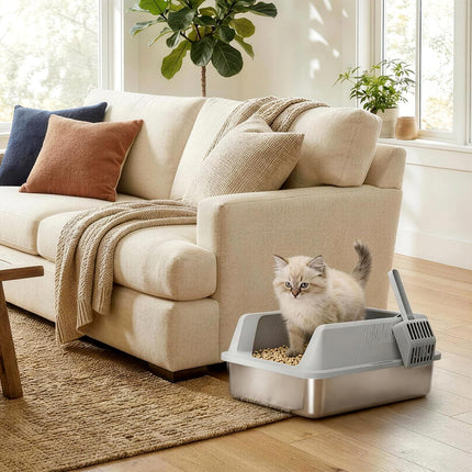 Stainless Steel Cat Litter Box for Kitty, 17.7"× 13.8"× 8.3", Gray