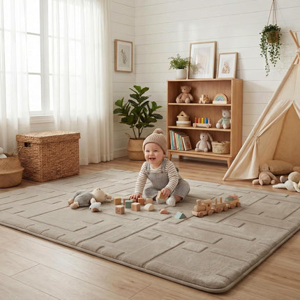 Baby Play Mat for Floor, 1.3" Thick 79x118 Plush Soft Foam Mats for Toddler Kids Crawling, Non-Slip Easy Care Nursery Rug for Playroom Living Room (Brown)