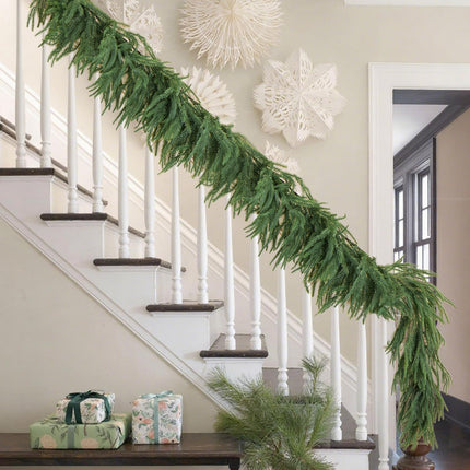 9FT Artificial Norfolk Pine Garland, Realistic Christmas Greenery Garland
