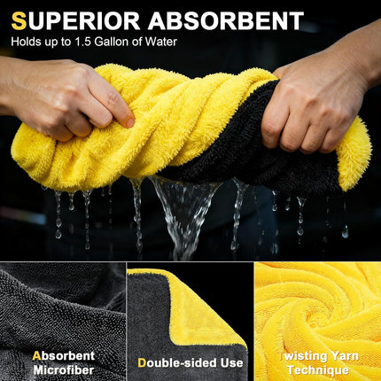 SMINDER 1400 GSM Car Drying Towels Car Detailing– XXL Microfiber Towels for Cars, Trucks (48" x 24"), Ultra-Absorbent, Streak-Free, Scratch-Free, No Water Spots, Double-Twist Pile & Edgeless Design