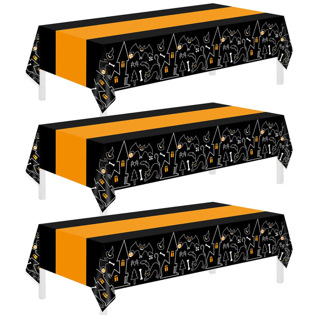 3 Pack Halloween Tablecloths,Disposable Plastic Tablecloths 54" x 108" Halloween Decorations,Plastic Table Cover for Birthday,Party Supplies,Holiday Table Cloth for Home,Dinner,Indoor,Outside
