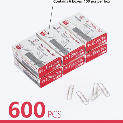 PAPERPAL Paperclips for Office School & Personal Use, #1 Nonskid Paper Clip (1-2/7"), 600 Medium Paper Clips (6 Boxes of 100 Each), Silver