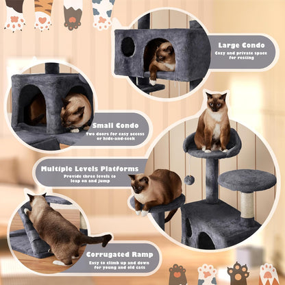 54in Cat Tree, Multi-Level Cat Tower with Spacious Kitten-ear Perch, 2 Cozy Caves, Scratching Posts - photo 4
