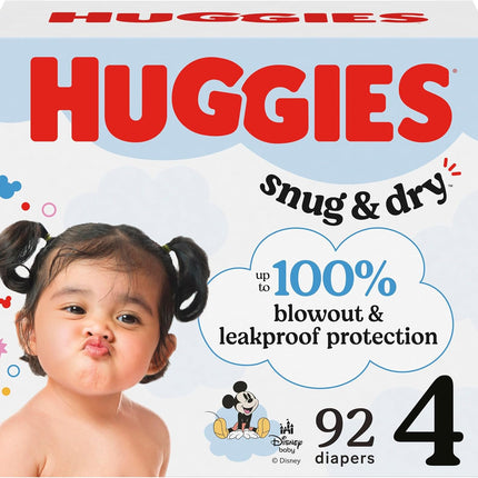 Huggies Size 4 Diapers, Snug & Dry Baby Diapers, Size 4 (22-37 lbs), 92 Count, Packaging May Vary