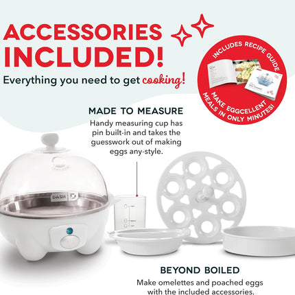 Dash Rapid Egg Cooker - Boiler, Poacher & Steamer - Includes Measuring & Recipe Guide - Dishwasher Safe - Holds 7 Eggs, White