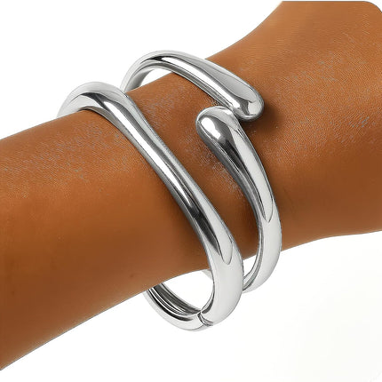 PEALICIOUS 2Pcs Chunky Bracelet for Women, Girls Gold Bangle Bracelet 7in Minimalist Silver Chunky Bangles Prom Gifts, Trendy Gold Arm Cuff Upper Arm Band, Stack Bead Prom Accessories Summer Jewelry