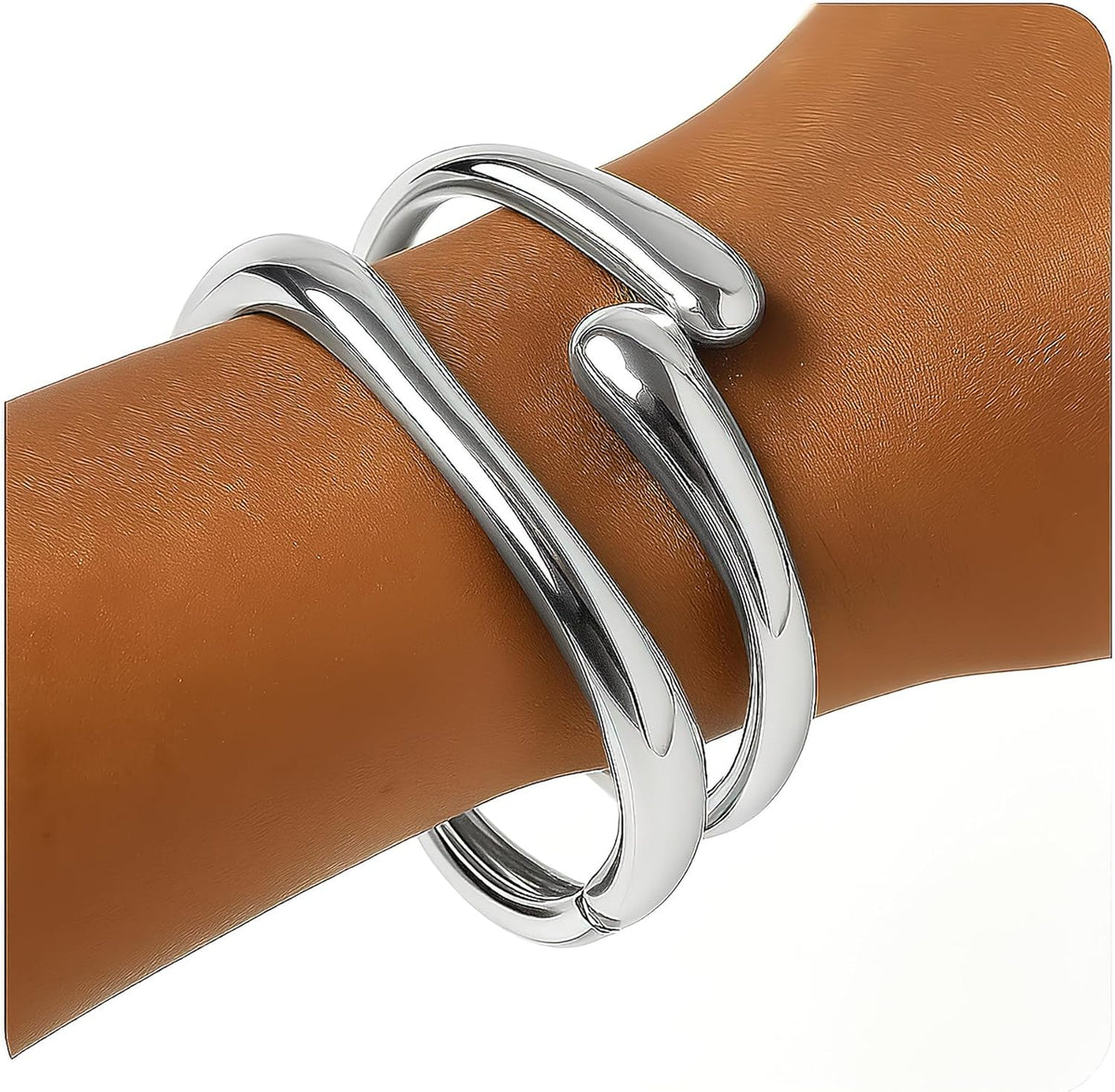 2Pcs Chunky Bracelet for Women, Girls Gold Bangle Bracelet 7in Minimalist Silver Chunky Bangles Prom Gifts, Trendy Gold