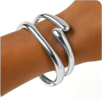 2Pcs Chunky Bracelet for Women, Girls Gold Bangle Bracelet 7in Minimalist Silver Chunky Bangles Prom Gifts, Trendy Gold