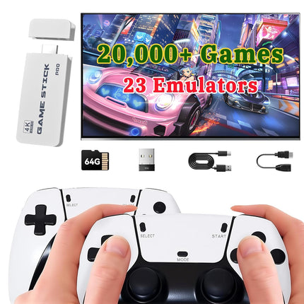Upgraded Video Game Stick 2026 Retro Gaming Console Built-in 23 Emulators, 20000+ Game System with 4K HDMI Output, Plug & Play Gamestick with 2 Wireless Controllers