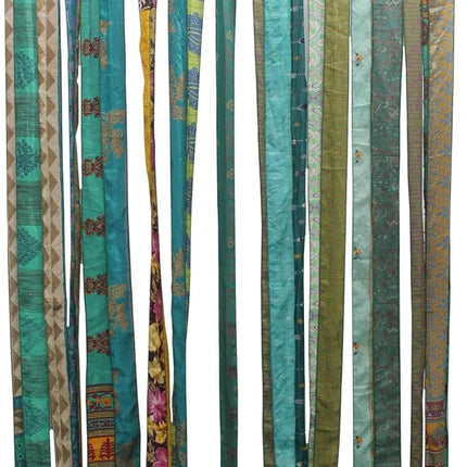 Mango Gifts Old Silk Sari Ribbon Doorway Curtain Rod Pocket, Green Colour Bohemian Home Décor