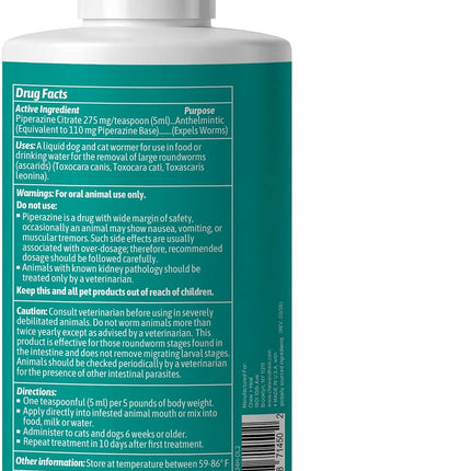 Dog and Cat Wormer Liquid - 4 oz Stop the Worms for Small Dogs, Puppies and Kittens