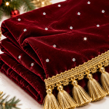 55 Inch Burgundy Christmas Tree Skirt Velvet, Round
