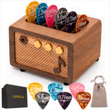 Guitar Pick Holder with 6 Guitar Picks, Walnut Vintage Amp Style Guitar Pick Case, for Guitar Players and Musicians
