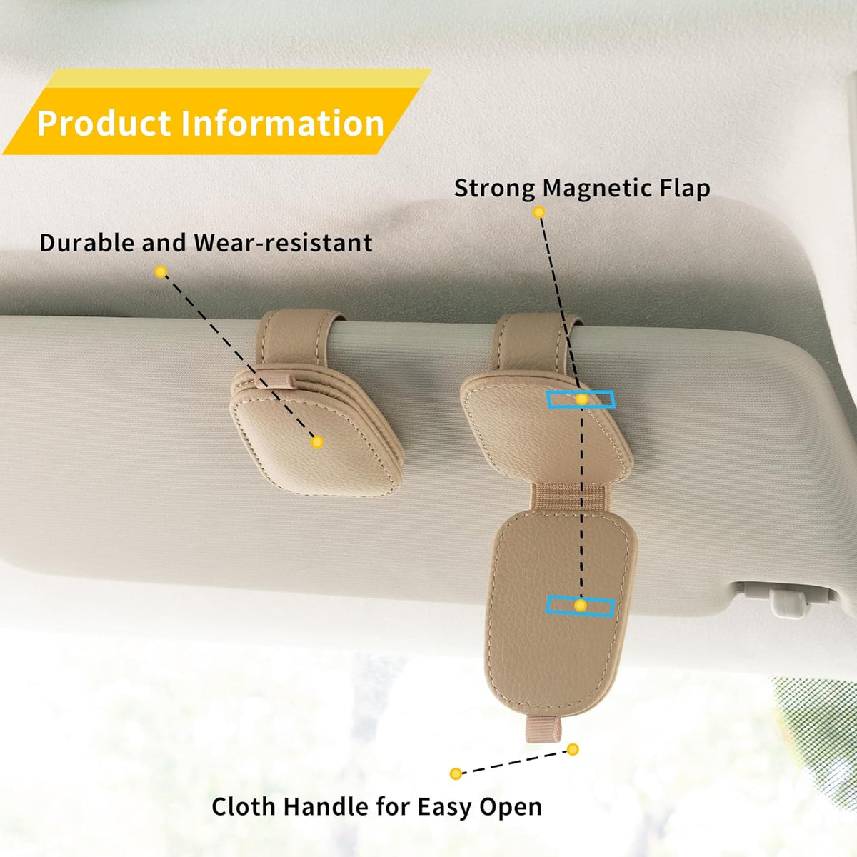Sunglass Holder for Car, Magnetic Leather Sunglasses Holder and - photo 4