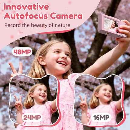 Digital Camera, FHD 4K Digital Point and Shoot Camera with 16X Zoom Anti Shake, 48MP Compact Small Camera with 32GB Card for Boys Girls Kids Shell Pink