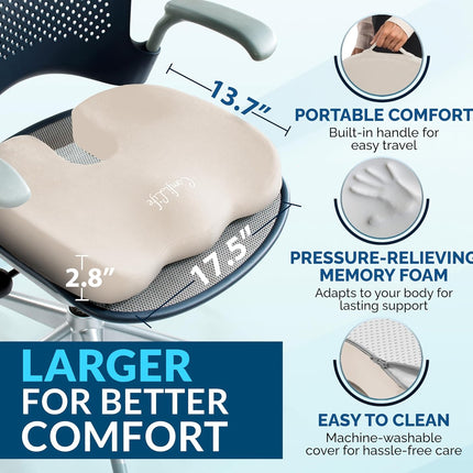 ComfiLife Premium Gel & Memory Foam Seat Cushion – Doctor Recommended Office Chair Cushion, Car Seat Cushion – Chair Cushions for Back & Sciatica Pain Relief – Seat Cushions for Office & Desk (Beige)