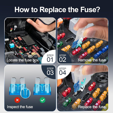 JOREST 25Pcs Standard Car Fuse Kit -Standard Blade Fuses Automotive - Replacement Fuses Assortment Kit for Car/RV/Truck/Motorcycle(2Amp 3A 5A 7.5A 10A 15A 20A 25A 30A 35A 40A)