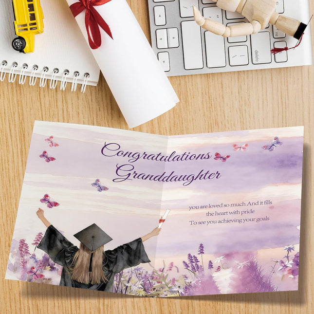 Granddaughter Graduation Card, Pastel Floral and Butterflies, 8 x 5.3 Inches