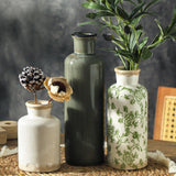 Juego de 3 jarrones vintage, jarrones florales de cerámica, decoración de hogar chinoiserie, jarrón floral retro, decoración rústica de granja para mesa, estantería, repisa, cocina, sala y oficina - Verde y beige