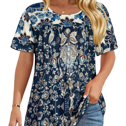 Womens T Shirts Short Sleeve Tops Casual Summer Flowy Scooped Neck Blouses