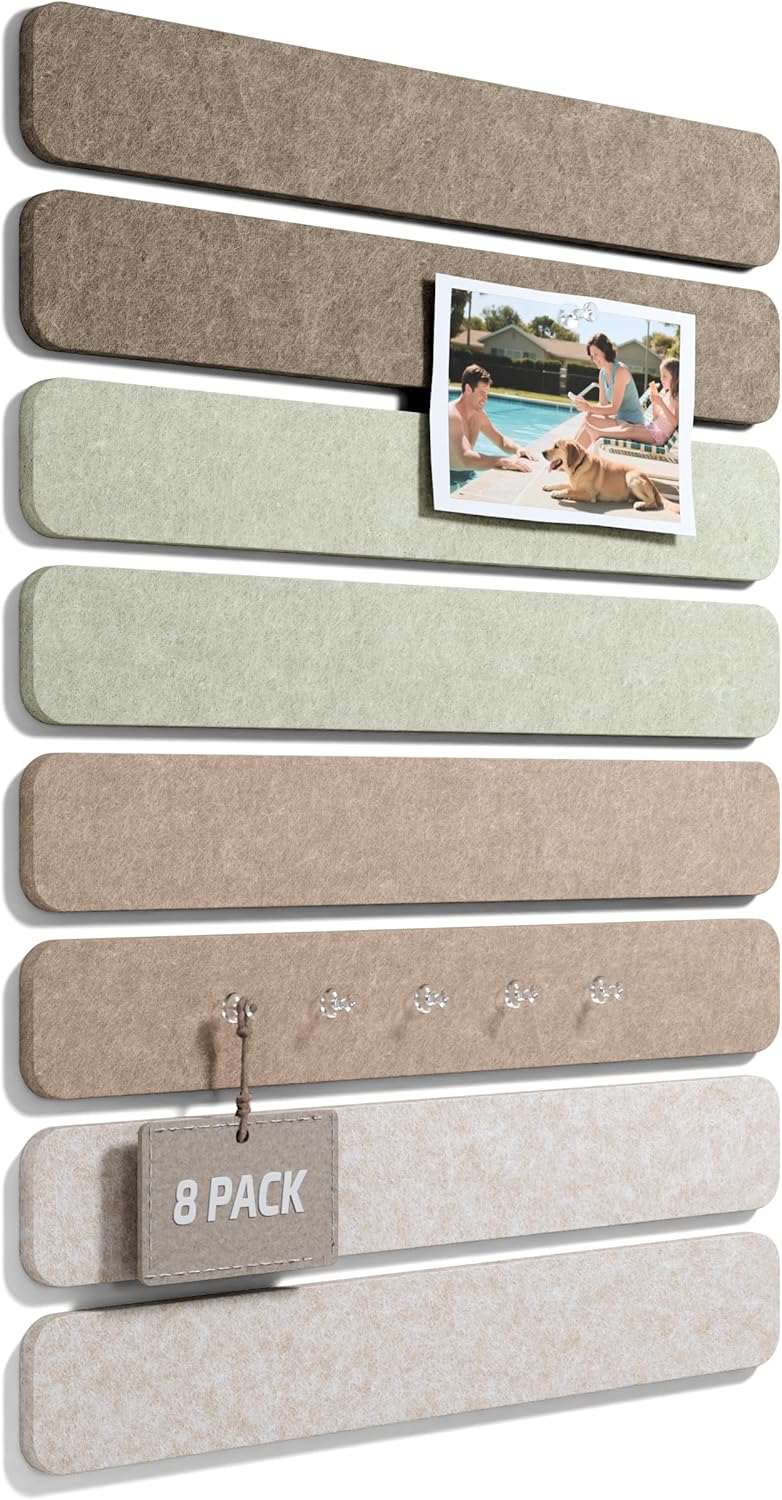 Cork Board Alternative Felt Strip Board 8-Pack, 13" x 2", Linen Dusk