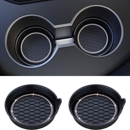 Amooca Car Cup Coaster Universal Non-Slip Cup Holders Bling Crystal Rhinestone Car Interior Accessories 2 Pack Black