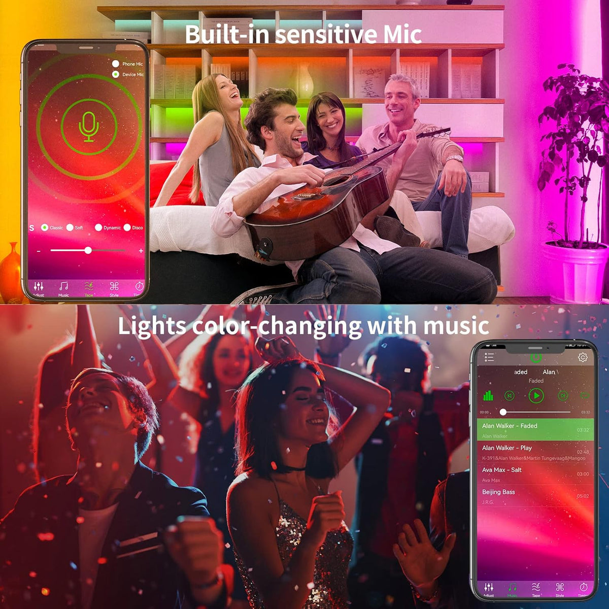 100 ft RGB LED Strip Lights with Music Sync, App Control and Remote - photo 4