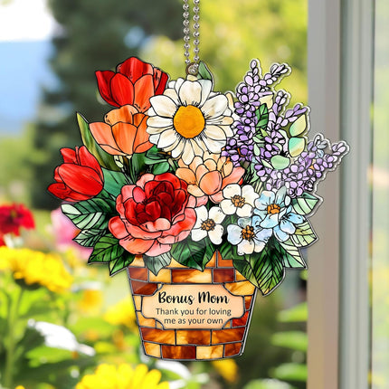 Bonus Mom Acrylic Suncatcher with Card, Bonus Mom Gifts from Daughter Son, for Stepmom Bonus Mom, Birthday Gifts for Stepmom, Stepmother