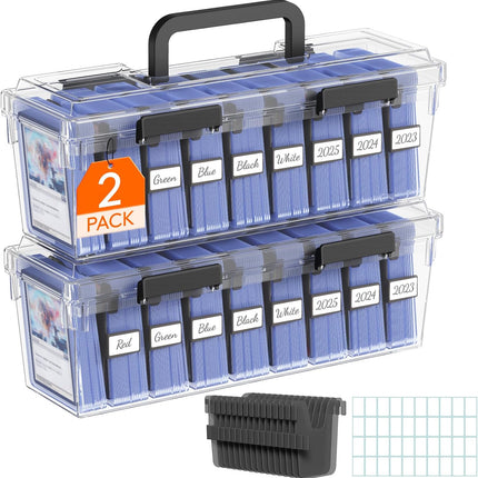 Lifewit Trading Card Storage Box with 8 Adjustable Dividers, Reinforced Latch Deck Box with Writable Labels, Stackable Case Fit for MTG, Sport Cards up to 900 Unsleeve(180 with Toploader), 2 Pack