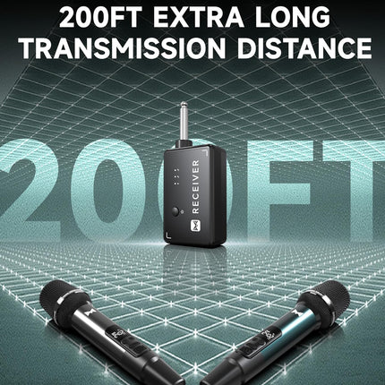 Wireless Microphone, Metal Dynamic Wireless Microphones with One-to-One Chip Connection and Rechargeable Receiver, 40H Duration, 200FT Range Receiving, Volume Control Karaoke Microphone for Singing