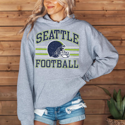 Distressed Seattle Football Hoodie– Retro Collegiate Style Vintage Helmet Pullover for Women