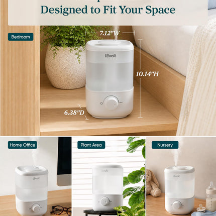 Top Fill Humidifiers for Bedroom, 2.5L Tank for Large Room, 25dB