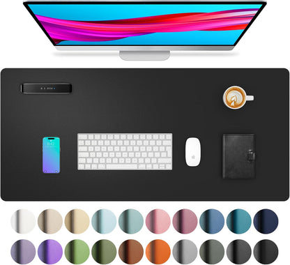 Black PU Leather Desk Pad Protector, 23.6 x 13.7 in