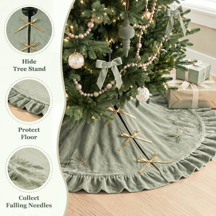 Falda de árbol de Navidad de terciopelo, 48 Inches, estilo moño, verde salvia