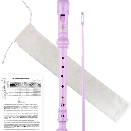 Soprano Recorder 8-Hole Instrument for Beginners Kids Students, German Style C Key Flute with Cleaning Rod & acking Bag for Education & Entertainment - Pink