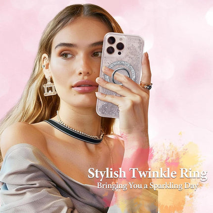 Magnetic Phone Ring for MagSafe Grip [Super Magnet] Gold Twinkle Design Ring Holder Stand, Mag Safe Accessory for iPhone 17/16/15/14/13 Pro Max Plus