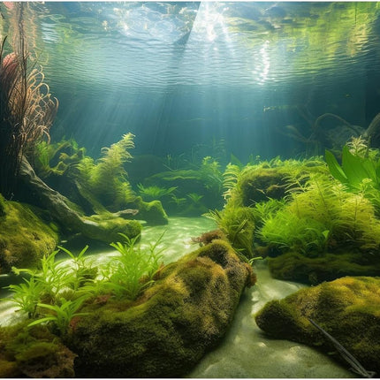 Ocean Floor Fish Tank Background Underwater Stone Aquarium Background Under Water Background Cave Sunlight Fish Tank Backdrop Decoration Aquarium Backdrop Durable Vinyl 48x24in