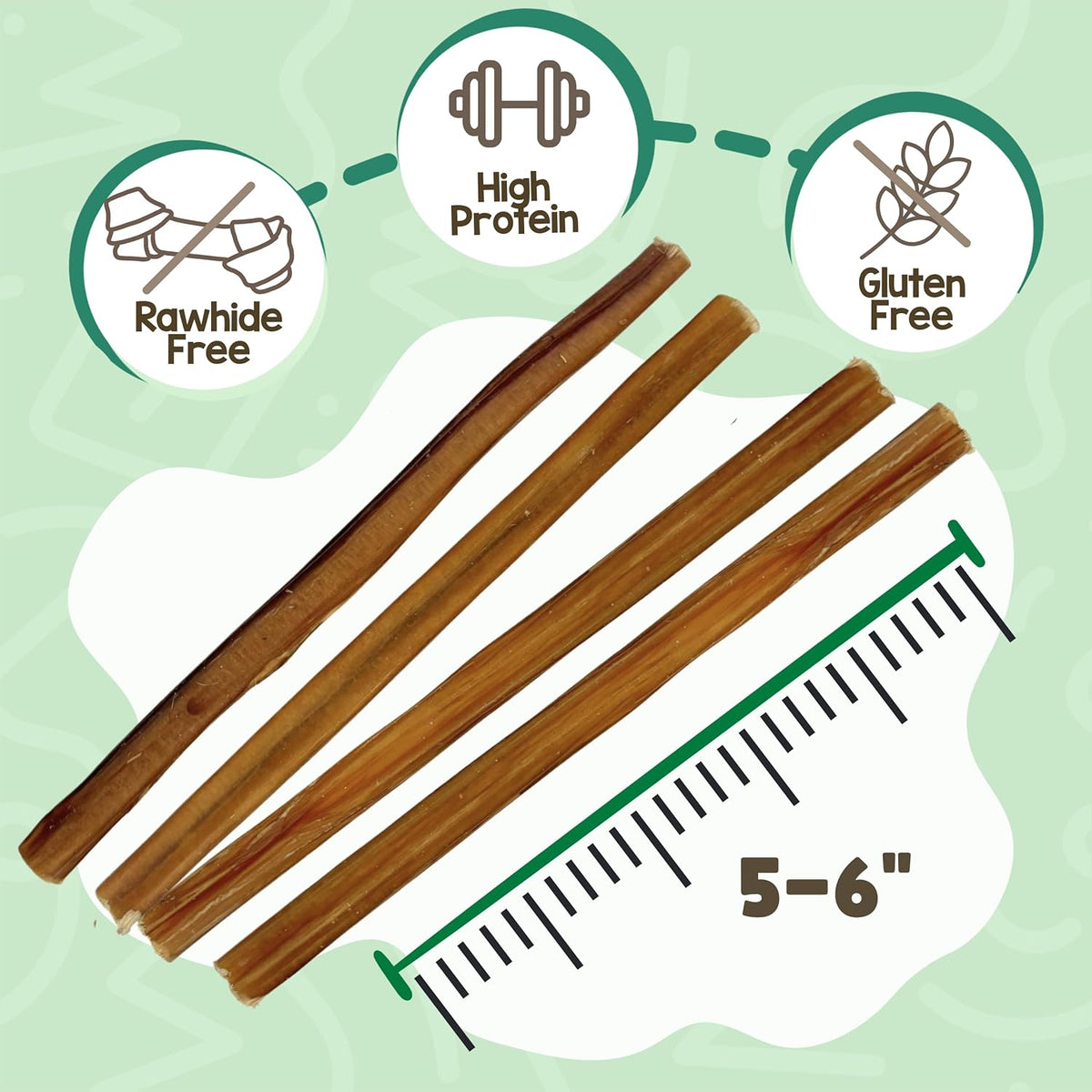 Small Bully Sticks for Dogs 5-6" (5 Count) - Long Lasting for Light Chewers and Puppies - Natural Thin - photo 2