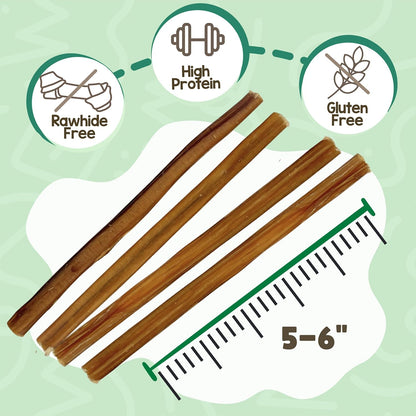 Small Bully Sticks for Dogs 5-6" (5 Count) - Long Lasting for Light Chewers and Puppies - Natural Thin - photo 2