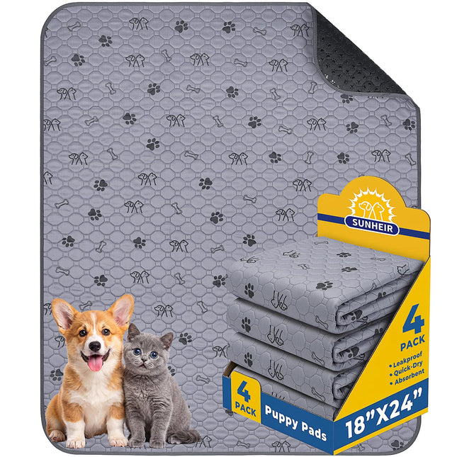 4 Pack Washable Pee Pads for Dogs, Waterproof Reusable Puppy Pads
