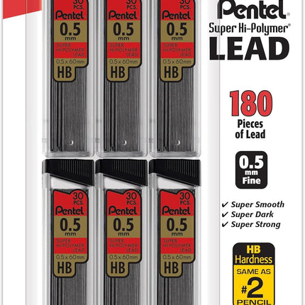 Refills, 0.5 mm Fine, HB, 180 Pieces of Lead