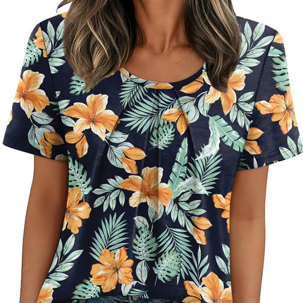 Women T Shirts Pleated Short Sleeve Tops Business Casual Blouses