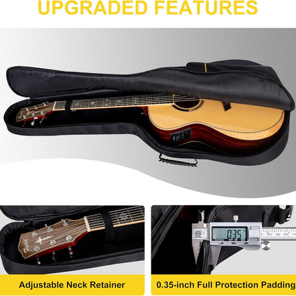 40 41 42 Inch Acoustic Guitar Bag, Oxford Fabric with 0.35" Thick Padding, Water Resistant Gig Bag, 3 Storage Pockets, Side Handle & Back Hanger Loop, Adjustable Dual Shoulder Straps, Black
