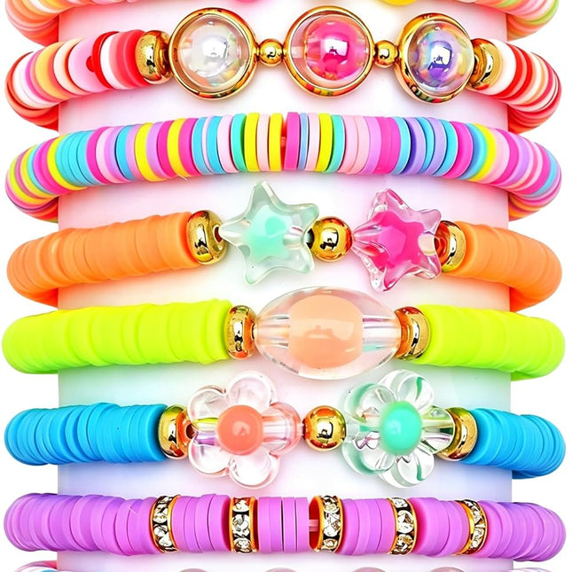 Bracelets for Girls, 10 PCS Colorful Clay Bead Bracelet Set