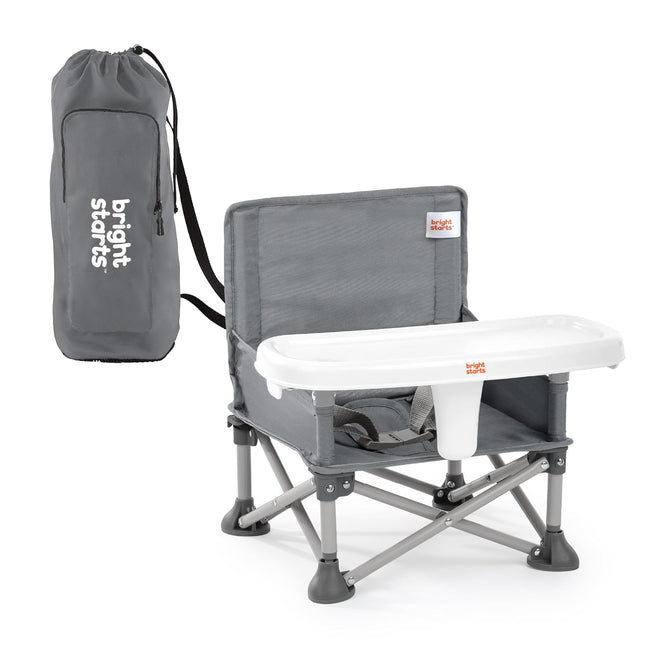 Portable Booster, Indoor/Outdoor Use, Floor Seat with Feeding Tray, Grey, 6 Mos - 3 Yrs