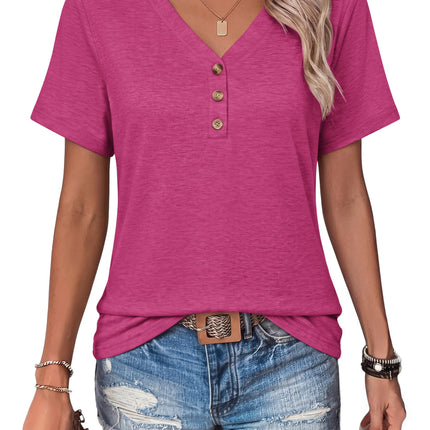 Women's V Neck T Shirts Short Sleeve Tee Summer Loose Casual Tops
