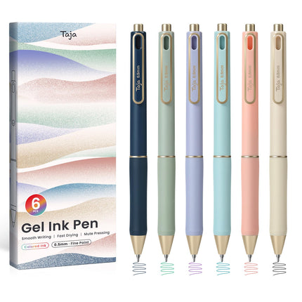 Bolígrafos de gel, 6 piezas de tinta negra de secado rápido, punta fina de 0.5mm, tonos pastel