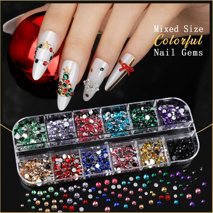 Teentior Nail Charms Nail Stickers with Nail Gems Kit, 8 Boxes Nail Art Rhinestones Gold Rhinestones for Nails, Nail Charms and Gems Pearls for Nails, 3D Nail Art Design Kit Nail Decorations for Women