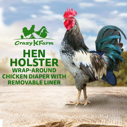 Hen Holster Wrap-Around Bird Diaper & Harness for Hens, Roosters, Ducks, Geese - with Removable Vinyl Liner, Adjustable Fit for Outdoor Adventures & Indoor Use - Easy to wear - Large, Denim